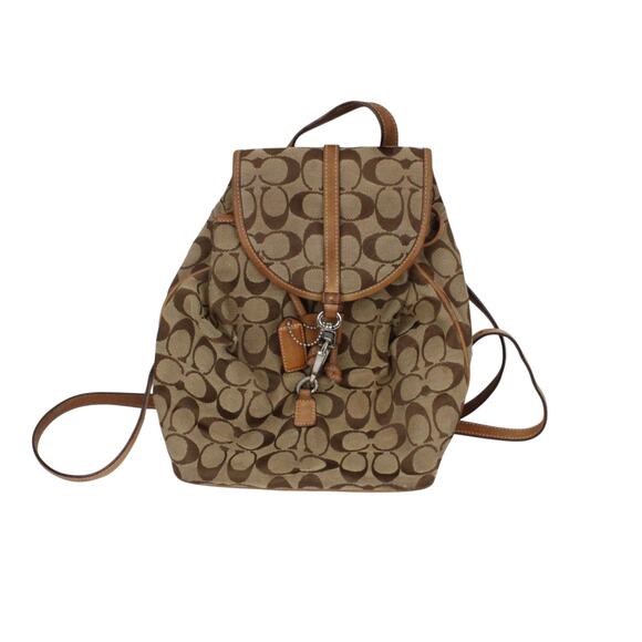 Coach Accessories - Vtg Coach Signature 'C' Jacquard Canvas Leather Brown/Tan Backpack D1071 06613